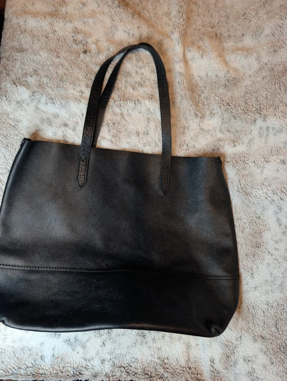 Minimalist Black Pebble Grain Leather Large Shoulder Tote Bag Work Travel